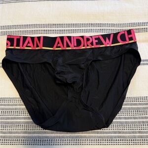 Andrew Christian Black Briefs with Pink & Gold Logo Waistband